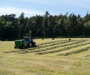 Tractor in field with treeline in back 