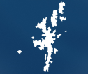 White silhouette of Shetland on a blue background