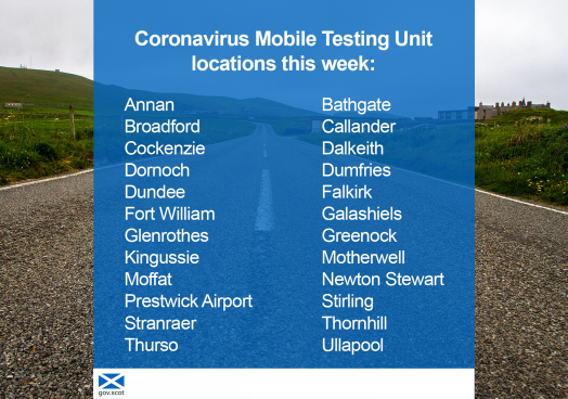 Mobile Testing Unit locations week commencing 25 May